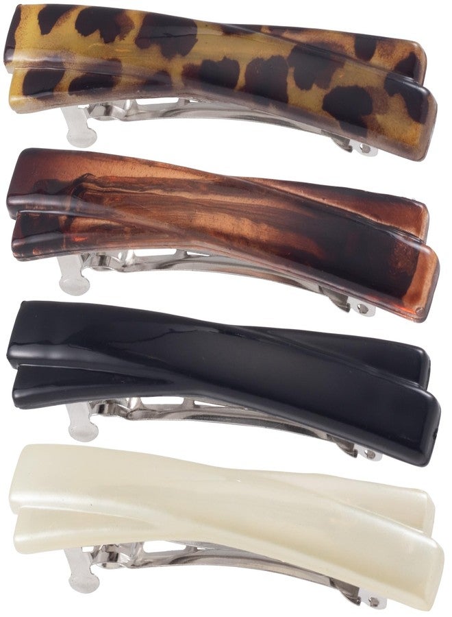 SmallCat 4PCS 2.5 Inch Tortoise Shell Hair Clips for Women, Classic French Hair Barrettes, Curved Glossy Hair Accessories for Women Thick Long Hair (Black, White, Leopard Color, Amber) - Image 1